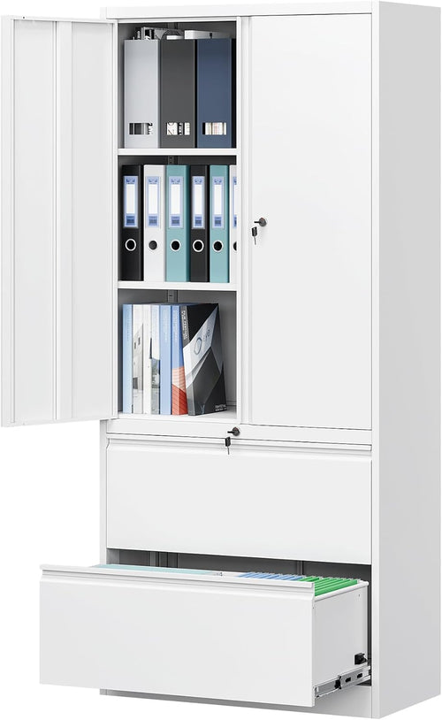 Metal Locking File Cabinet with Drawers and Adjustable Shelves