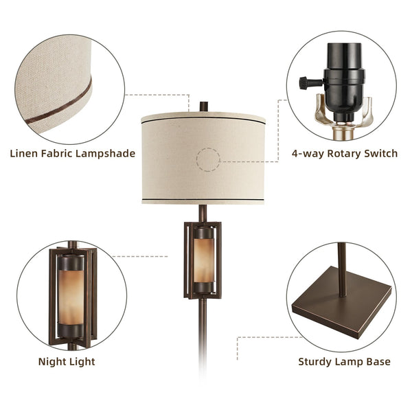 Rustic Farmhouse Floor Lamp with Night Light