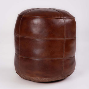 Round Buffalo Leather Pouf – Handmade, Stuffed, Stain Resistant