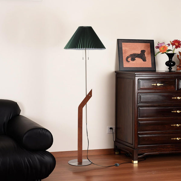 Mid-Century Modern Adjustable Floor Lamp with Pleated Shade