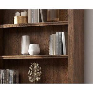 Traditional Wood Bookcase Wall with Ladder – 5-Shelf, 8 ft