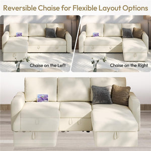 L-Shaped Sectional Sleeper Sofa with Pull-Out Bed, Chaise Storage & USB Charging