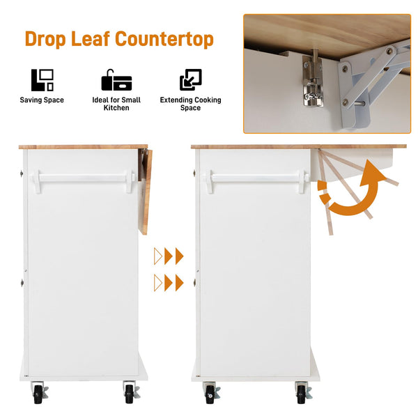 Rolling Kitchen Island Cart with Drop Leaf & Storage Cabinet