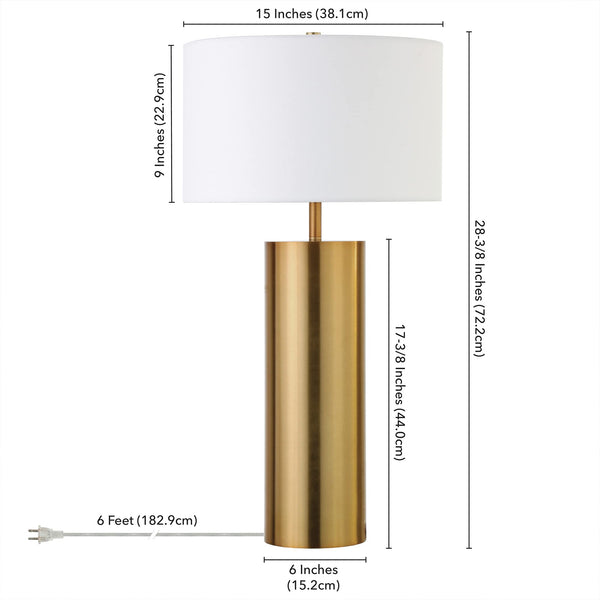 Mid-Century Modern Table Lamp with White Fabric Drum Shade