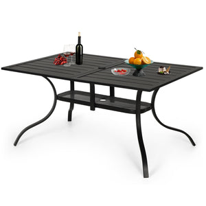Outdoor Metal Rectangular Patio Dining Table with Umbrella Hole