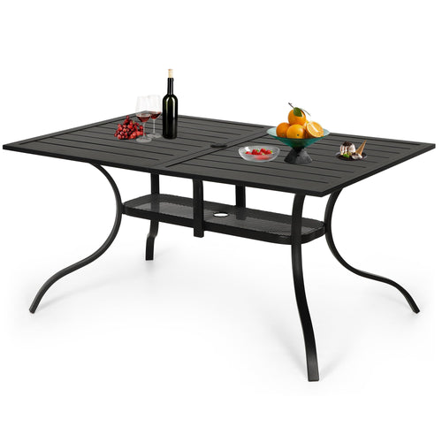 Outdoor Metal Rectangular Patio Dining Table with Umbrella Hole