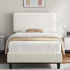 Upholstered Platform Bed Frame with Adjustable Headboard