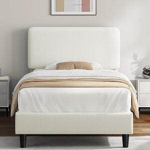 Upholstered Platform Bed Frame with Adjustable Headboard