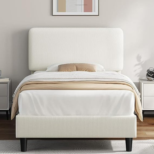 Upholstered Platform Bed Frame with Adjustable Headboard