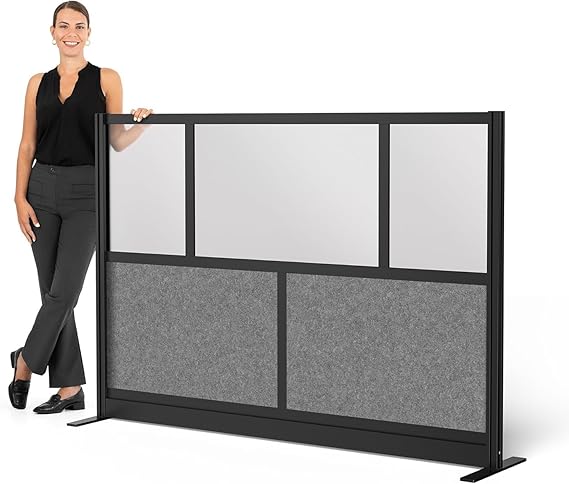 Modular Office Partition Wall with Frosted Acrylic & Sound-Absorbent Panels