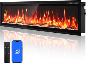 60" Smart Electric Fireplace – Wall Mount or Recessed, App & Voice Control