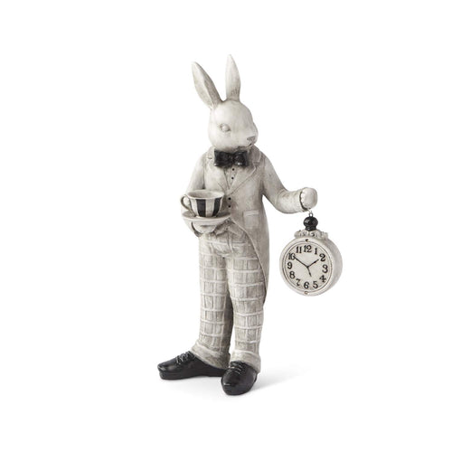 18-Inch Resin Bunny Holding Clock – Gray & Black