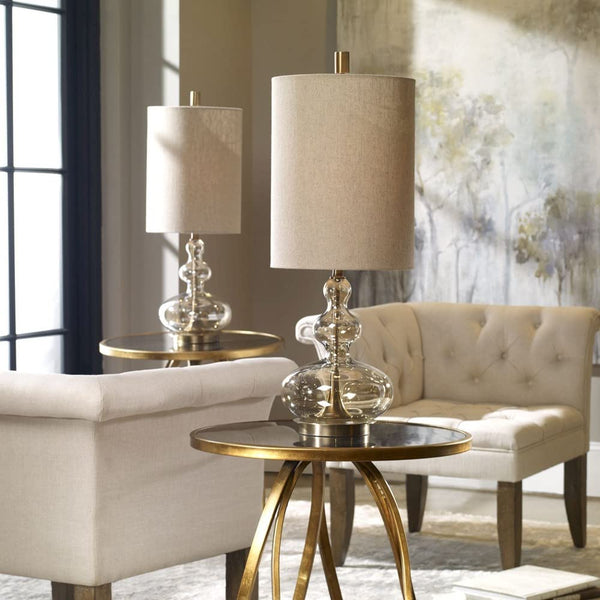 Amber Table Lamp with Antique Brass Finish