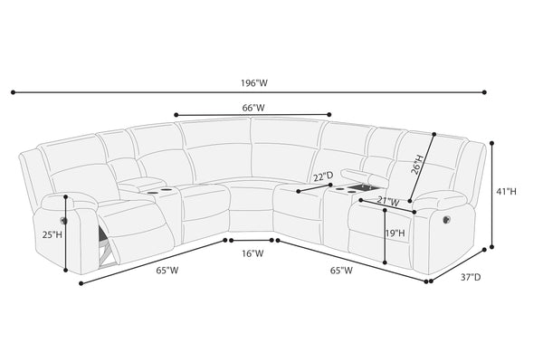 L-Shaped Power Reclining Sectional Sofa with USB Ports & Storage Consoles