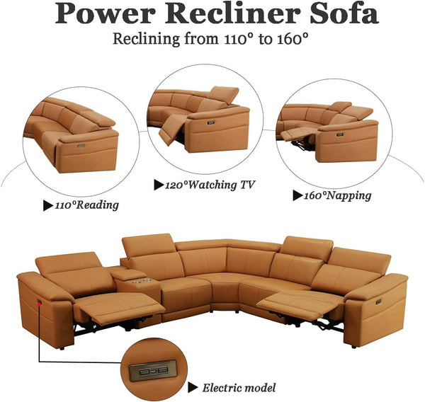 Power Recliner Sectional Sofa with Storage Console