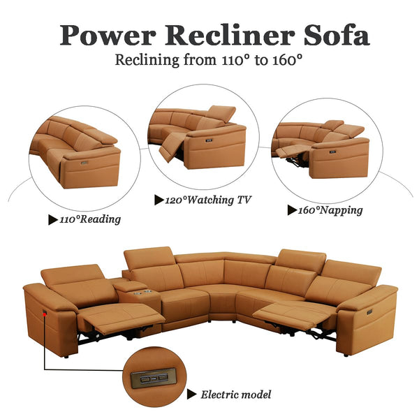 Power Recliner Sectional Sofa with Storage Console
