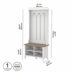 Mission Style Hall Tree with Shoe Storage Bench – 31.73"W x 15.75"D x 68.12"H