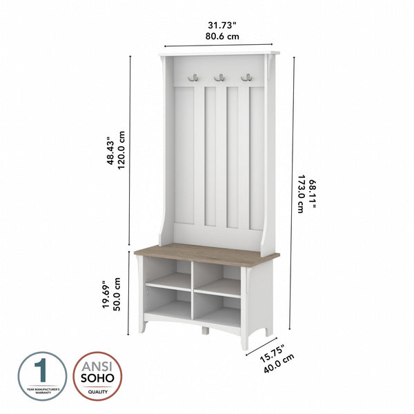 Mission Style Hall Tree with Shoe Storage Bench – 31.73"W x 15.75"D x 68.12"H