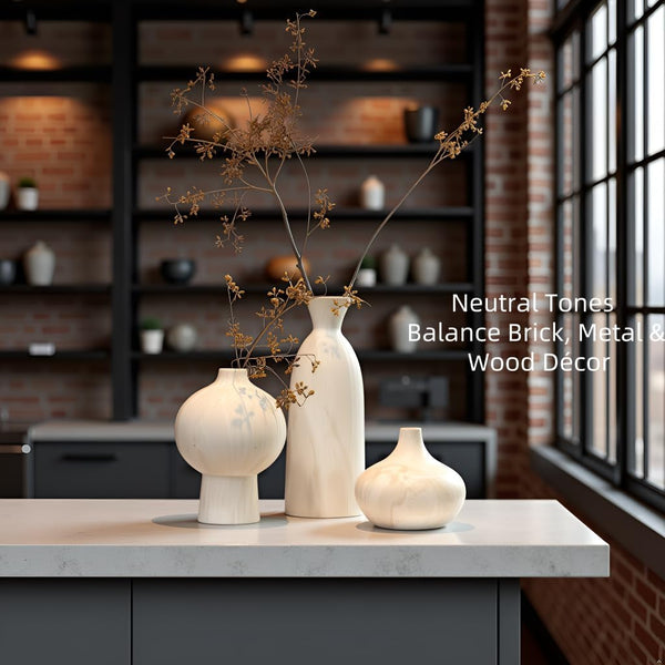 White Ceramic Vase Set of 3 – Stone Texture Decorative Pottery