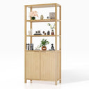 6-Tier Bookcase with Fluted Doors, 71" Wood Storage Cabinet