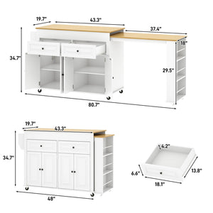 Extendable Kitchen Island Cart with Dining Table & Power Outlet