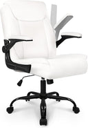 Ergonomic Mid-Back PU Leather Office Chair with Flip-Up Armrests