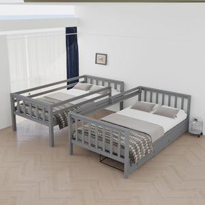 Solid Wood Bunk Bed with Charging Station and LED Lights