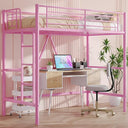 Twin Size Metal Loft Bed with Ladder & Safety Guardrail