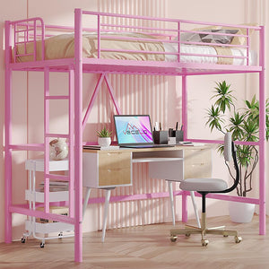 Twin Size Metal Loft Bed with Ladder & Guardrail
