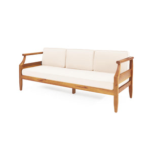 Outdoor 3-Seater Acacia Wood Sofa with Water-Resistant Cushions