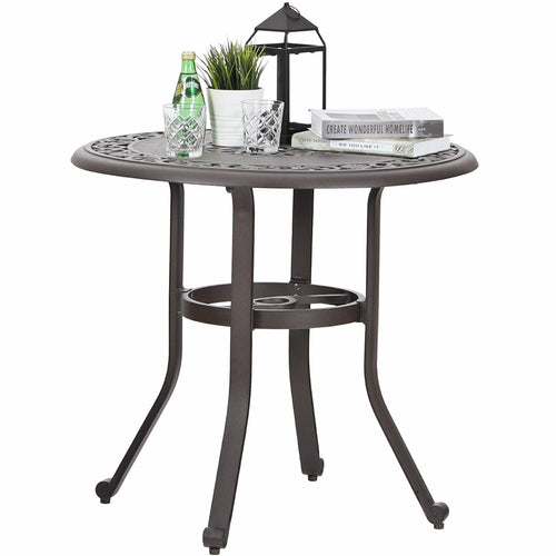 Round Cast Aluminum Outdoor Bistro Table with Umbrella Hole
