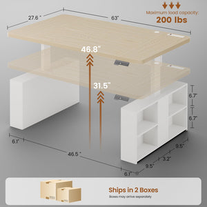 63" Electric Standing Desk with Storage & Power Outlets