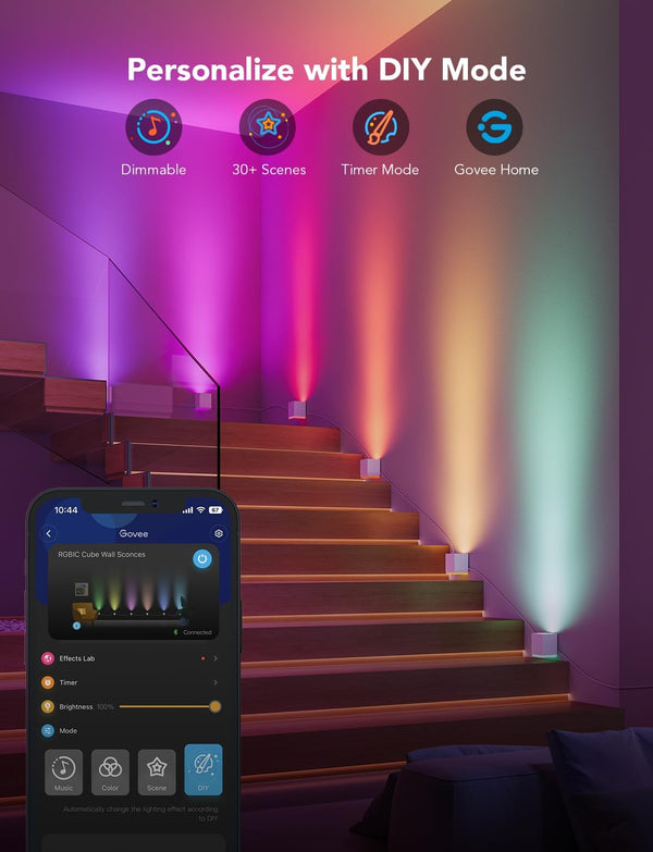 RGBIC LED Wall Sconces with Music Sync & Adjustable Cables