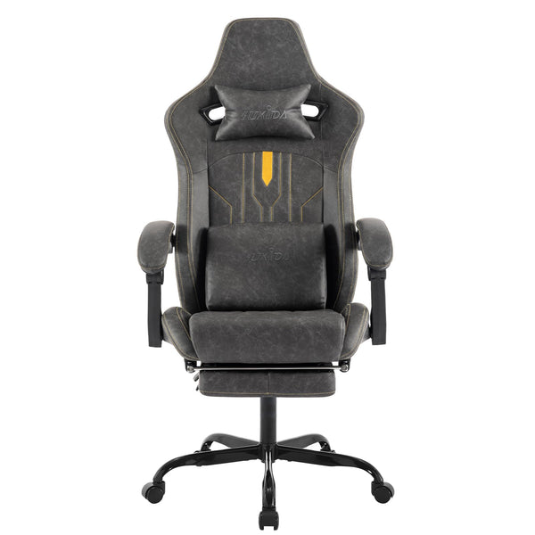 Gaming Chair with Footrest Ergonomic Computer Chair Massage Lumbar Cushion, Racing Video Game Chair Adjustable Rocker Recliner Executive Office Desk Chair Pu Leather for Adults