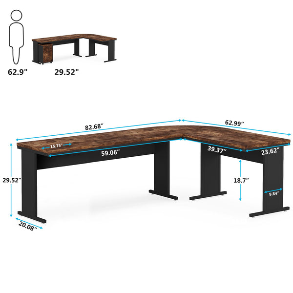 L-Shaped Executive Desk with Drawers & Rolling File Cabinet