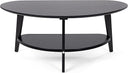Oval Bamboo Coffee Table with Lower Storage Shelf