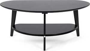 Oval Bamboo Coffee Table with Lower Storage Shelf