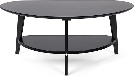 Oval Bamboo Coffee Table with Lower Storage Shelf