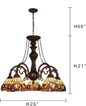 5-Light Tiffany Stained Glass Chandelier