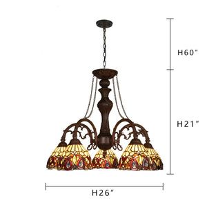 5-Light Tiffany Stained Glass Chandelier