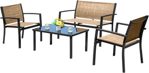 4-Piece Outdoor Patio Furniture Set with Chairs & Glass Coffee Table
