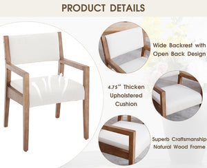 Upholstered Dining Chairs with Arms – Beige Linen & Natural Wood