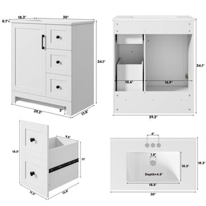 30" Freestanding Bathroom Vanity with Integrated Ceramic Sink