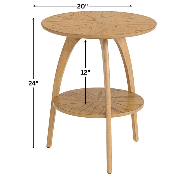 Round Wood End Table with Lower Shelf