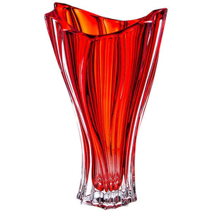 Bohemian Crystal Glass Trumpet Vase – 12" Red Lead-Free Centerpiece