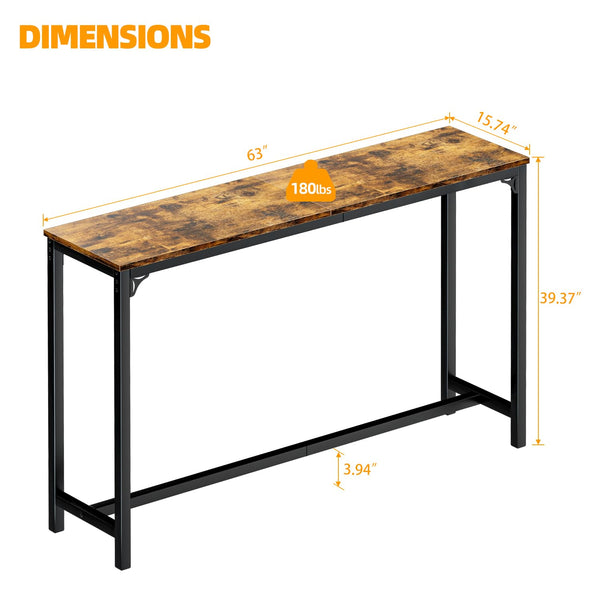 Industrial Metal Wood Bar Table with Sturdy Legs