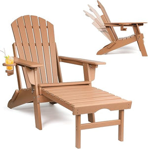 Adjustable Folding Adirondack Chair with Ottoman & Cup Holder