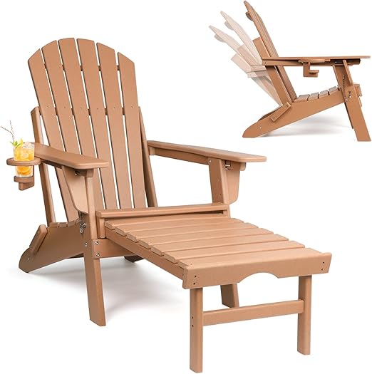 Adjustable Folding Adirondack Chair with Ottoman & Cup Holder