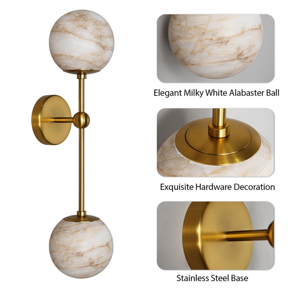 Alabaster Globe Wall Sconce with Brass Base