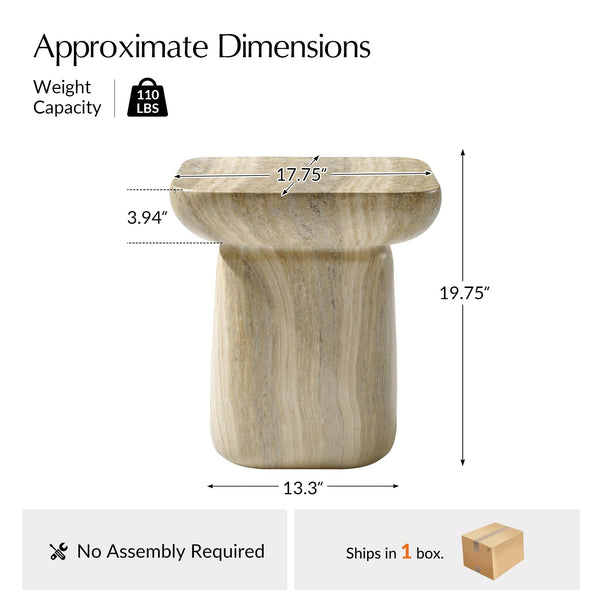 Concrete Pedestal Side Table with Faux Marble Finish